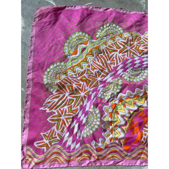Vintage Silk Scarf, Nordstrom, Pink, Print Geometric Retro, Psychedelic - Picture 7 of 7